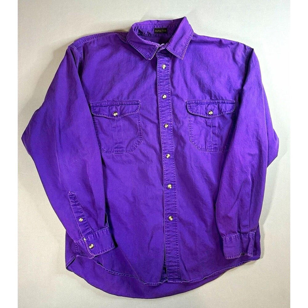 Vintage Eddie Bauer Mens Purple Solid Twill Cotton LS Button-Up Shirt S/L